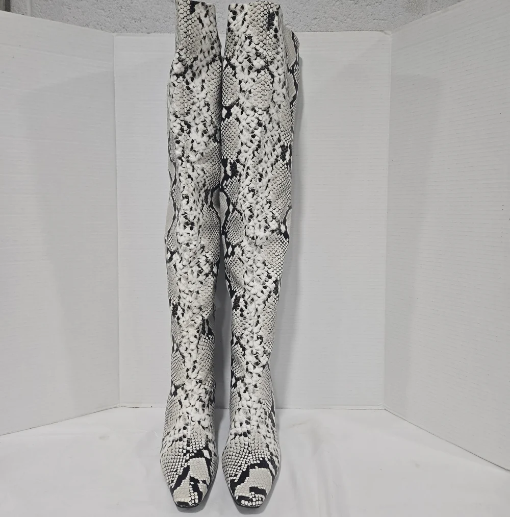 Snakeskin Faux Leather Over The Knee Kitten Heel Boots Glam Mobwife 10 Animal